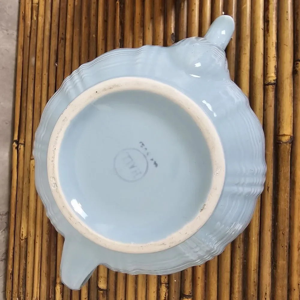 Vintage 40s Hall Birch Light Blue‎ Spice Teapot Darby Pattern Victorian Style